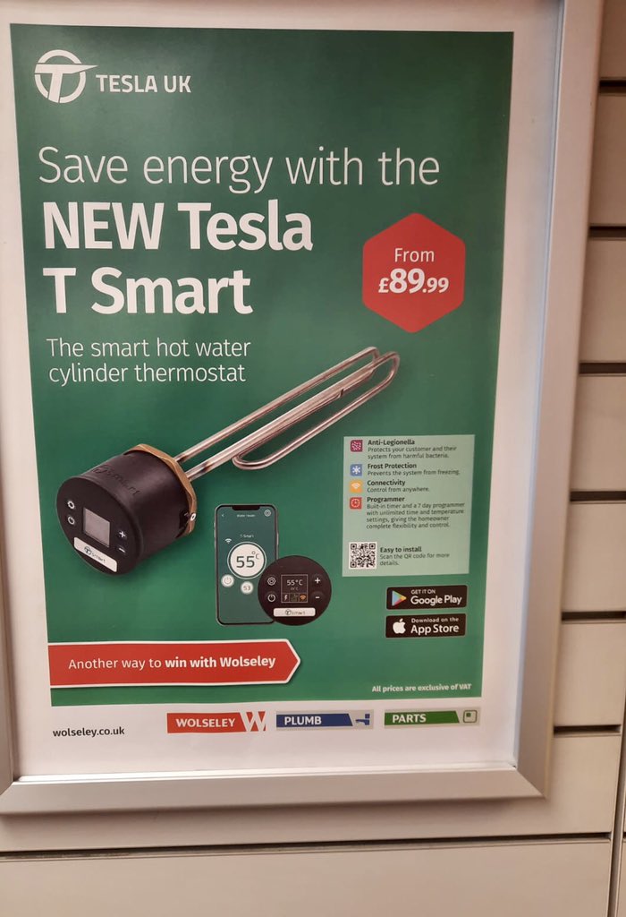Save energy and money with the Tesla T-Smart currently on promotion at all @WolseleyUK  branches.

T-Smart 1 3/4" 14" immersion heater Incoloy-181347
T-Smart 1 3/4" 14" immersion heater Titanium-181348
T-Smart retrofit head-181349

Contact your local branch for more details.