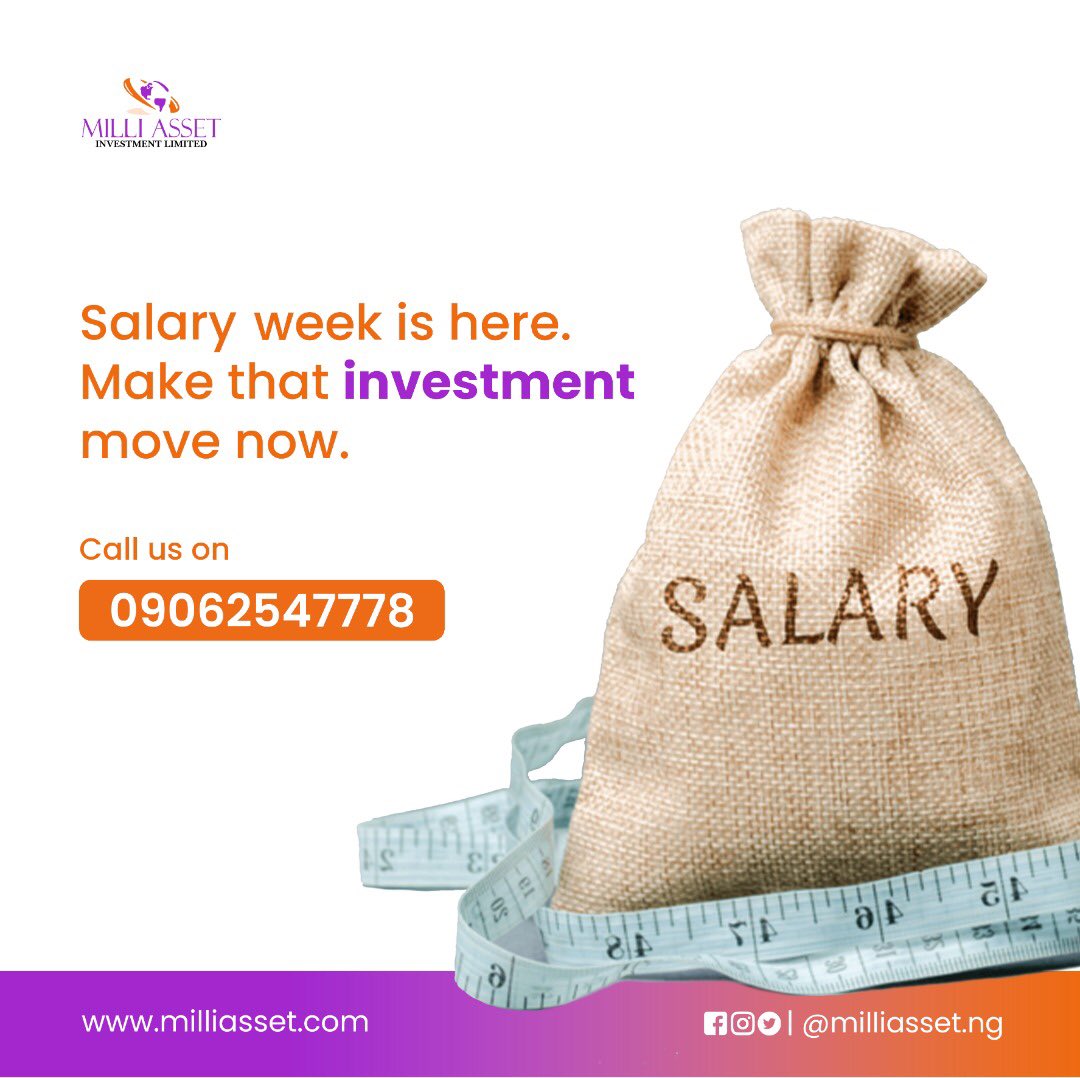 milliassetNG's tweet photo. Salary week is here. Now is the best time to make that investment move. Call us on 09062547778. 

#milliasset #loans #investment #money #fridaymorning https://t.co/16V8pScNP5