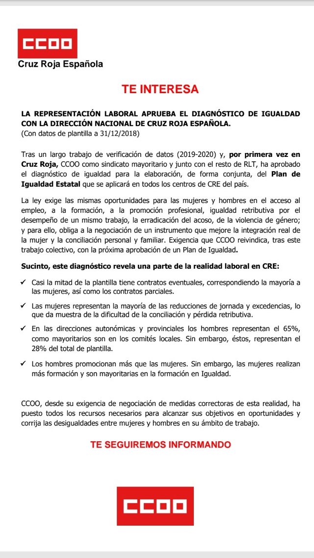 CcooCruz's tweet photo. Tras meses de negociación se ha aprobado el diagnóstico del futuro Plan Nacional de Igualdad de Cruz Roja Española. Seguimos avanzando en igualdad para todas. Una buena noticia! https://t.co/5qXfi9EZxR