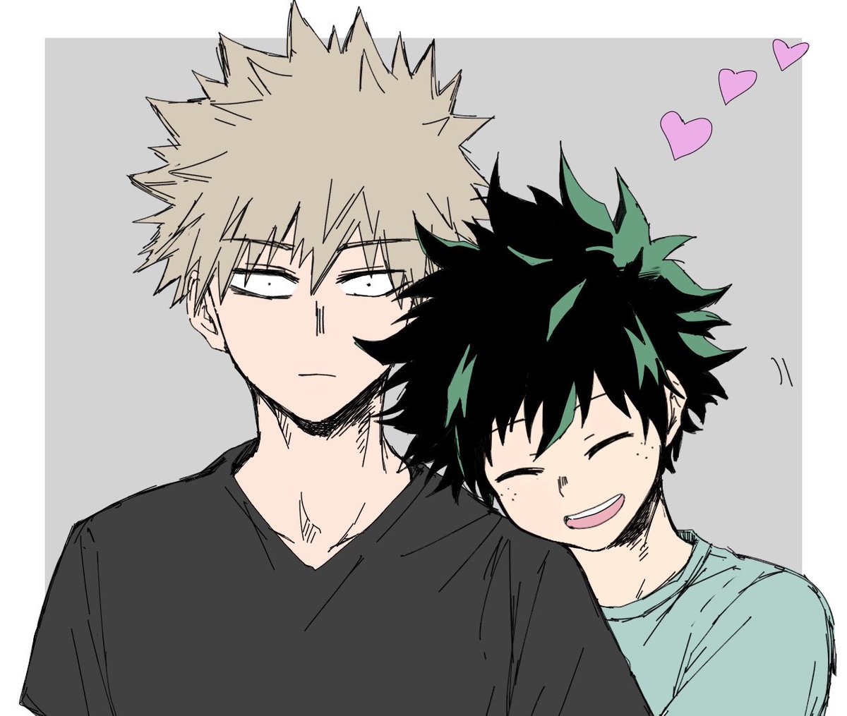 bakugou katsuki ,midoriya izuku multiple boys 2boys male focus shirt spiked hair heart freckles  illustration images