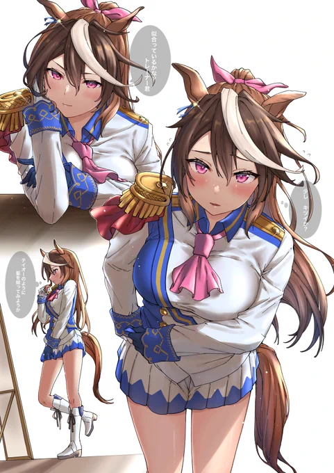 「お願い!カイチョーー!!!
ボクはカイチョーと一緒がいいの!
だからさ、お願い!
カイチョーの勝負服着てみてもいい?
それでさ、カイチョーにはボクのを
着てみて欲しいんだ!!ねっ!お願い!
このとーり🙏✨」

#ウマ娘  #トウカイテイオー  #シンボリルドルフ 