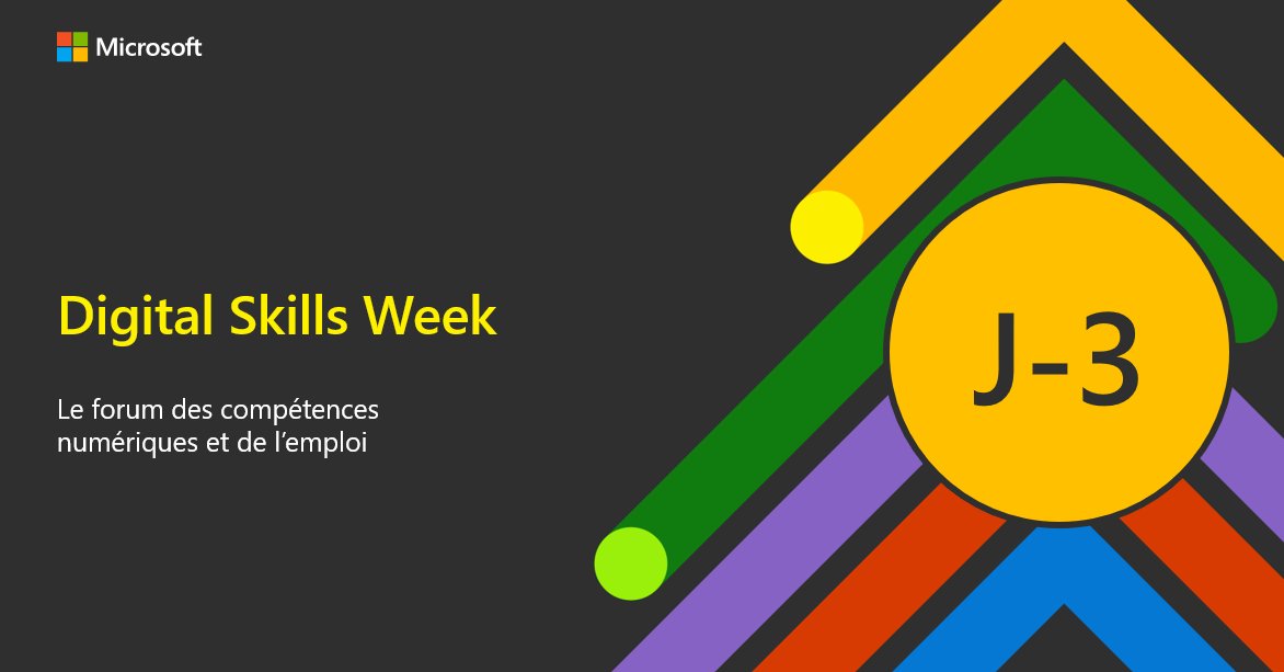 microsoftfrance's tweet photo. #DigitalSkillsWeek J-3
Une semaine dédiée au #numérique au service de l'emploi et de la relance 🇫🇷 #TechistheNewChance
De nombreux ateliers autour des compétences numériques, des formations pour tous les niveaux... Inscrivez-vous gratuitement en ligne ⤵️