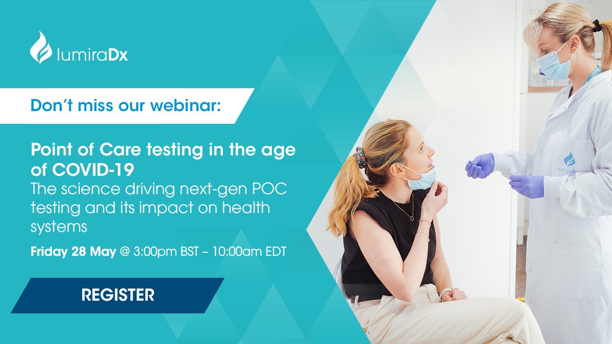 LumiraDx's tweet photo. Remember to join our webinar today to learn more about fast and accurate COVID-19 POC testing using the LumiraDx Platform. Register here: https://t.co/5ruEiSwSyM

#LumiraDx #diagnostics #covid19testing https://t.co/612LbINzfP