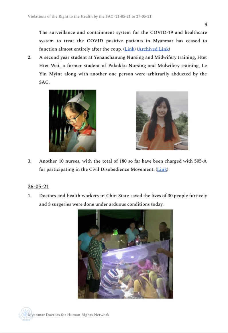 DoctorsRights's tweet photo. Our weekly report of violations of the rights to Health and medical neutrality by SAC.
{21.05.21 - 27.05.21} (Part 1)
Detail report can be seen here 👇
https://t.co/ReUhHDRoch (GDocs)

https://t.co/VUYohu7nPu (PDF)

#WhatIsHappeningInMyanmar #SaveMedicsMyanmar https://t.co/5n5qrurpHc
