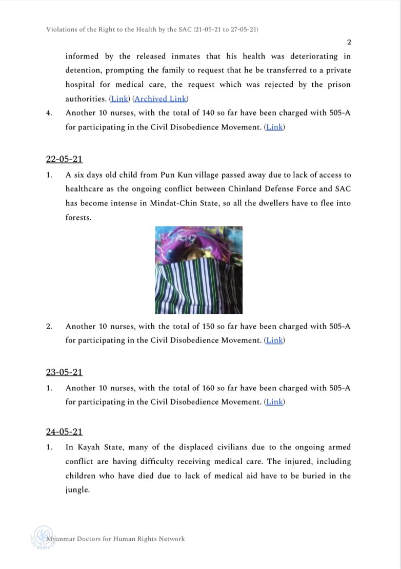 DoctorsRights's tweet photo. Our weekly report of violations of the rights to Health and medical neutrality by SAC.
{21.05.21 - 27.05.21} (Part 1)
Detail report can be seen here 👇
https://t.co/ReUhHDRoch (GDocs)

https://t.co/VUYohu7nPu (PDF)

#WhatIsHappeningInMyanmar #SaveMedicsMyanmar https://t.co/5n5qrurpHc