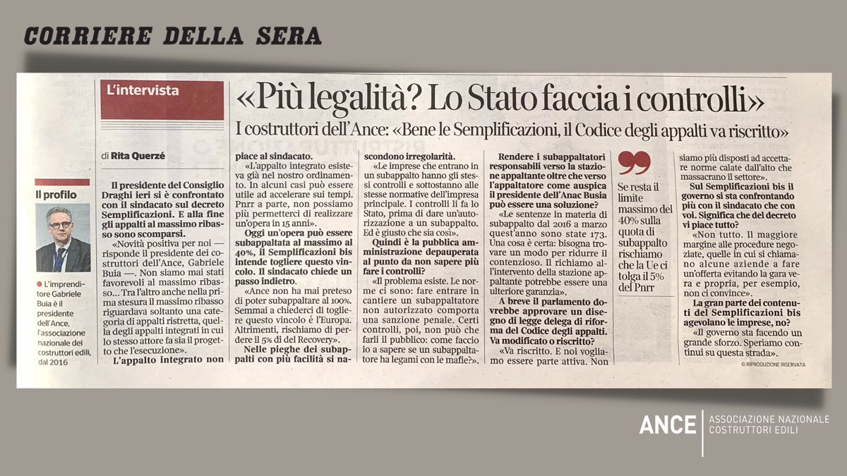 Il Presidente Buia chiarisce i nodi del #dlsemplificazioni al centro del dibattito negli ultimi giorni nell’intervista di <a href="/rquerze/">rita querzè</a> sul <a href="/Corriere/">Corriere della Sera</a>