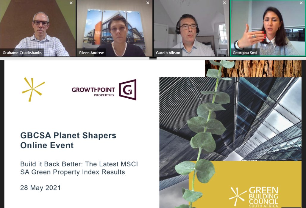 We are live! Our webinar on the latest <a href="/MSCI_Inc/">MSCI</a> SA Green Property Index Results with Grahame Cruickshanks from <a href="/growthpoint/">Growthpoint</a>, Eileen Andrew and Gareth Allison from MSCI SA and Georgina Smit from GBCSA #greenbuilding #PlanetShapers