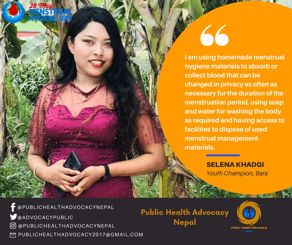 AdvocacyPublic's tweet photo. We celebrate menstrual hygiene day to break taboos surrounding menstruation and raise awareness of good menstrual hygiene practices worldwide.  
#MHDay28May #MHDay2021 
#menstrualhygieneweek2021  
#PublicHealthAdvocacyNepal 
#PHAnepal 
#PeriodsInPandemic 
#ItsTimeForAction https://t.co/1Rs3SgsLNj