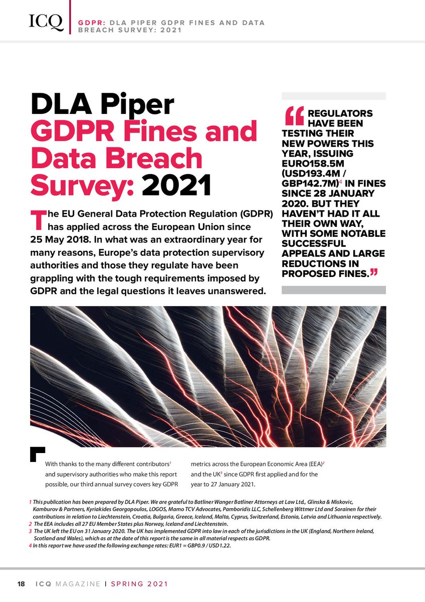 ComplianceInst's tweet photo. Since Jan 2020 €158,5m has been collected as a result of #GDPR fines, but in some notable cases, appeals have meant there have been large reductions in proposed fines. In our latest ICQ Magazine (Irish Compliance Quarterly) @DLA_Piper examine #GDPRfines & breaches across EU & UK https://t.co/kU852PCNm2