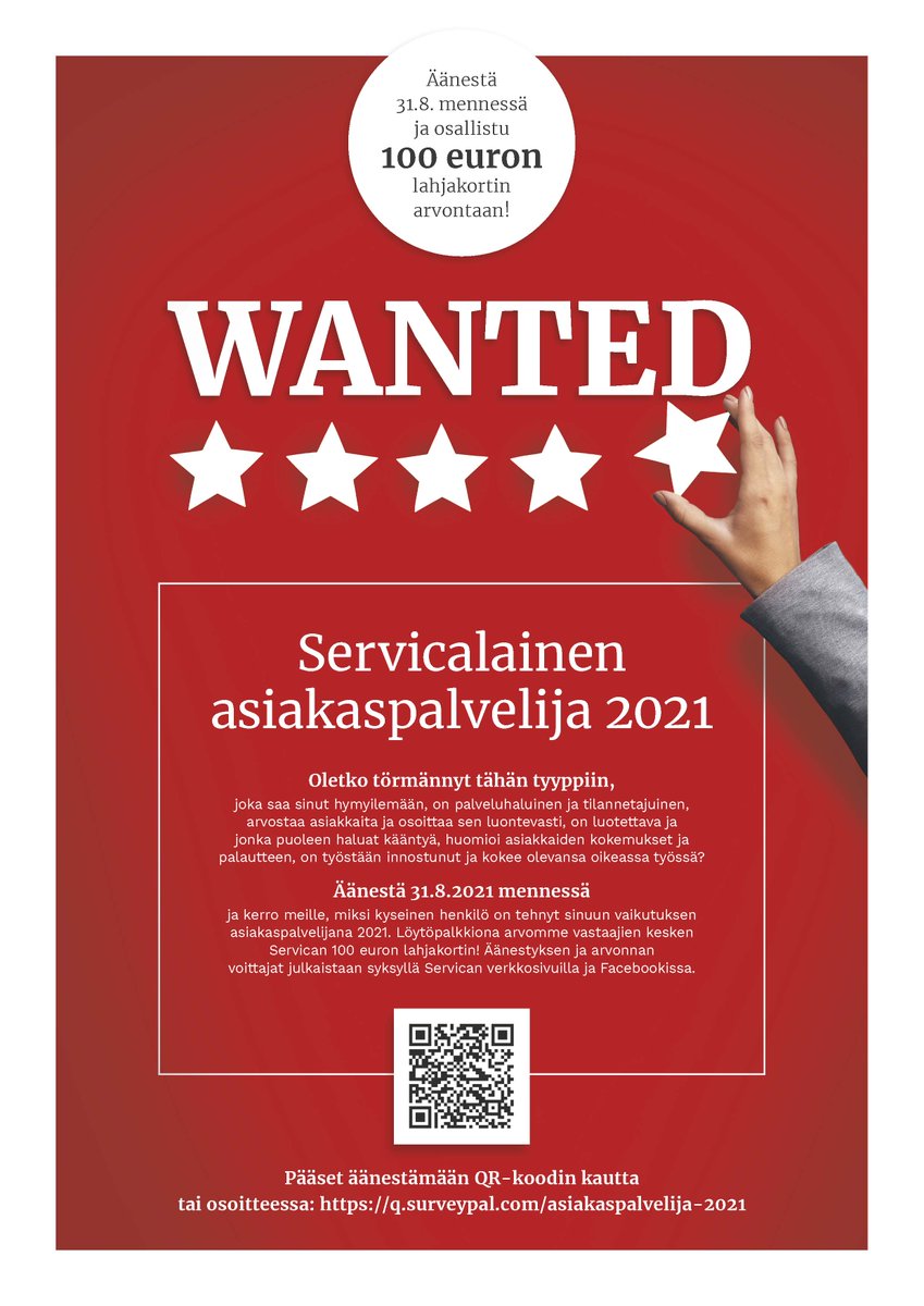 Servica01's tweet photo. Asiakaspalvelijaäänestys on käynnistynyt! 
​Ilmianna meille asiakaspalvelija, joka on tehnyt sinuun toiminnallaan erityisen hyvän vaikutuksen.

Äänestää voit tästä linkistä 31.8. mennessä: https://t.co/g9g9HUxIa6

Arvomme vastanneiden kesken 100 € arvoisen Servican lahjakortin. https://t.co/JFKtUNcHGn