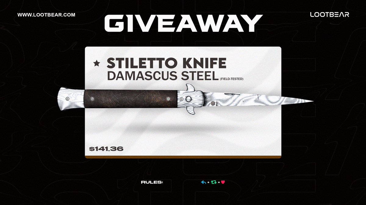 appLootBear's tweet photo. Stiletto Knife | Damascus Steel 
Giveaway!
To enter: 
✅Like
✅Retweet
✅Tag 2 friends.
Good Luck!
Ends in 7 days! https://t.co/Gbhsz47EMF