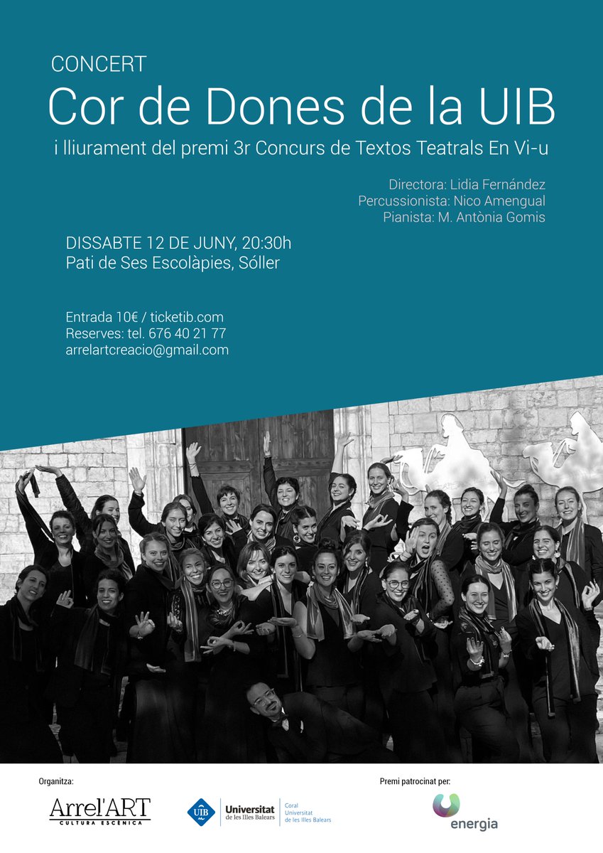 arrelartsoller's tweet photo. 🎭🎶Lliurament del premi del 3r Concurs de Textos Teatrals En Vi-u i concert a càrrec del Cor de Dones de la @UIBuniversitat @CulturaUIB 
#coruib #cultura #culturamallorca #enviu #teatre #dramaturgia https://t.co/XorR4ntok8