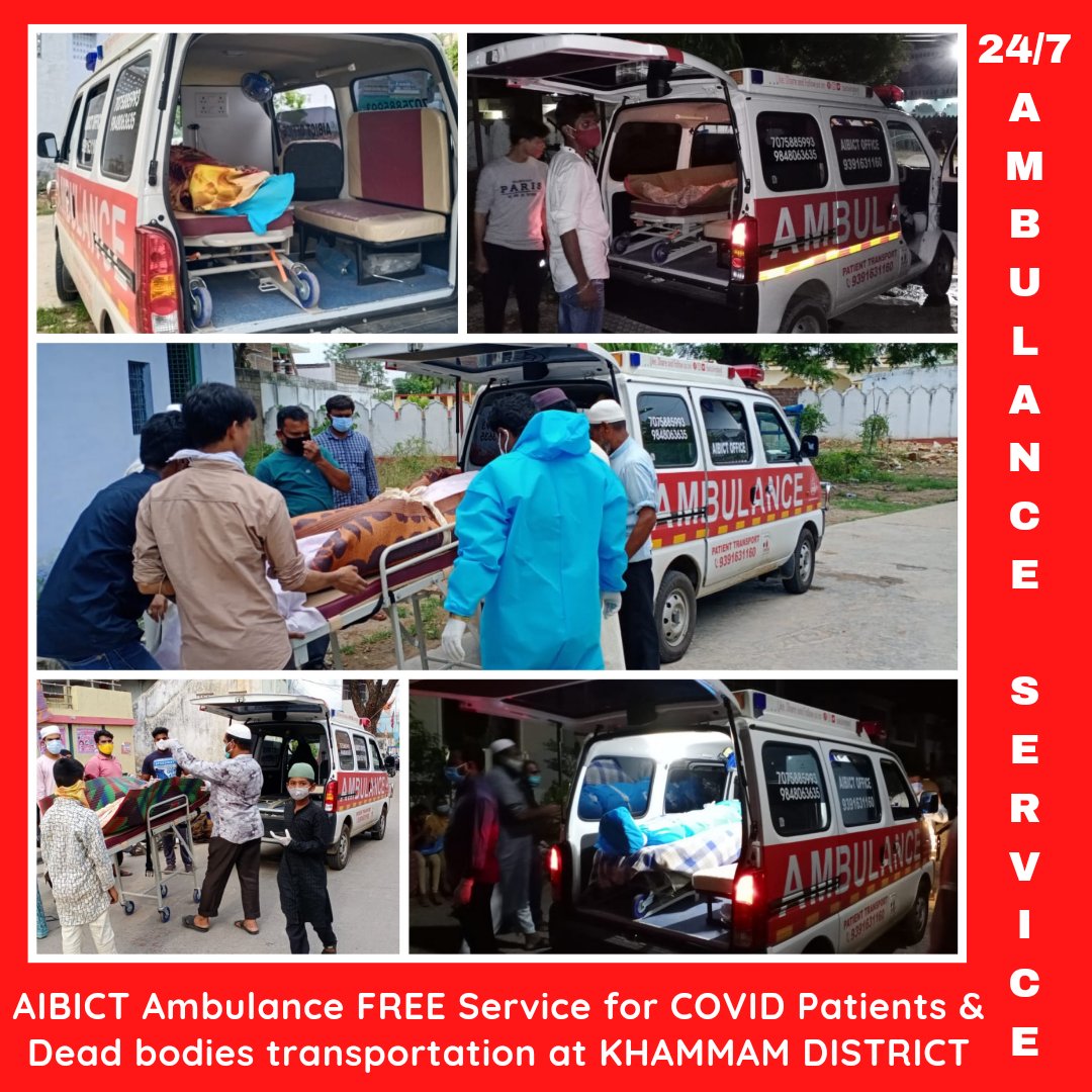 baitulimdaad's tweet photo. This is the time to join hands.. Whether it is DAY or NIGHT Khammam AIBICT Volunteers are on ground at service..

#24/7_AMBULANCE_SERVICE for COVID patients and #dead_bodies  transportation by All India Bait-Ul-Imdaad Charitable Trust at #Khammam District. 
Call +91 9618778681. https://t.co/uPh2MJHJk3