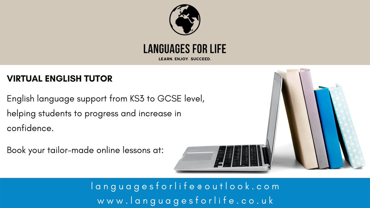 LearnGermanLFL's tweet photo. VIRTUAL ENGLISH TUTOR 
#Englishlanguage support from KS3 - GCSE level, helping students to progress &amp; increase in confidence. 
Book your tailor-made online lessons at: 
https://t.co/uMzl3ZcvA1
#EnglishTutor #EnglishTuition #KS3English #KS4English #EnglishTeacher #Bedford https://t.co/pDRORQukDz