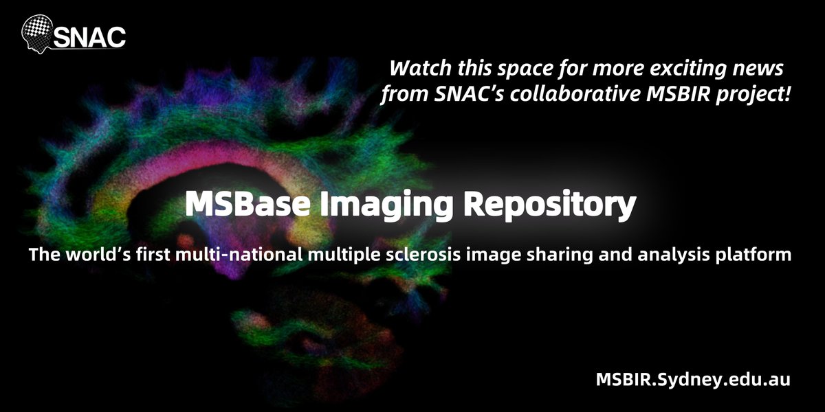 SNAC (@snac_aus) on Twitter photo SNAC is thrilled to have partnered with the <a href="/BrainMind_Usyd/">Brain & Mind Centre</a> and <a href="/MSBase_Registry/">MSBase Registry</a> to create the world’s first multi-national multiple sclerosis image sharing and analysis platform is launched.
Prof. Michael Barnett will introduce MSBIR in detail on <a href="/7NewsSydney/">7NEWS Sydney</a> at 7PM tonight! SNAC is thrilled to have partnered with the <a href="/BrainMind_Usyd/">Brain & Mind Centre</a> and <a href="/MSBase_Registry/">MSBase Registry</a> to create the world’s first multi-national multiple sclerosis image sharing and analysis platform is launched.
Prof. Michael Barnett will introduce MSBIR in detail on <a href="/7NewsSydney/">7NEWS Sydney</a> at 7PM tonight!