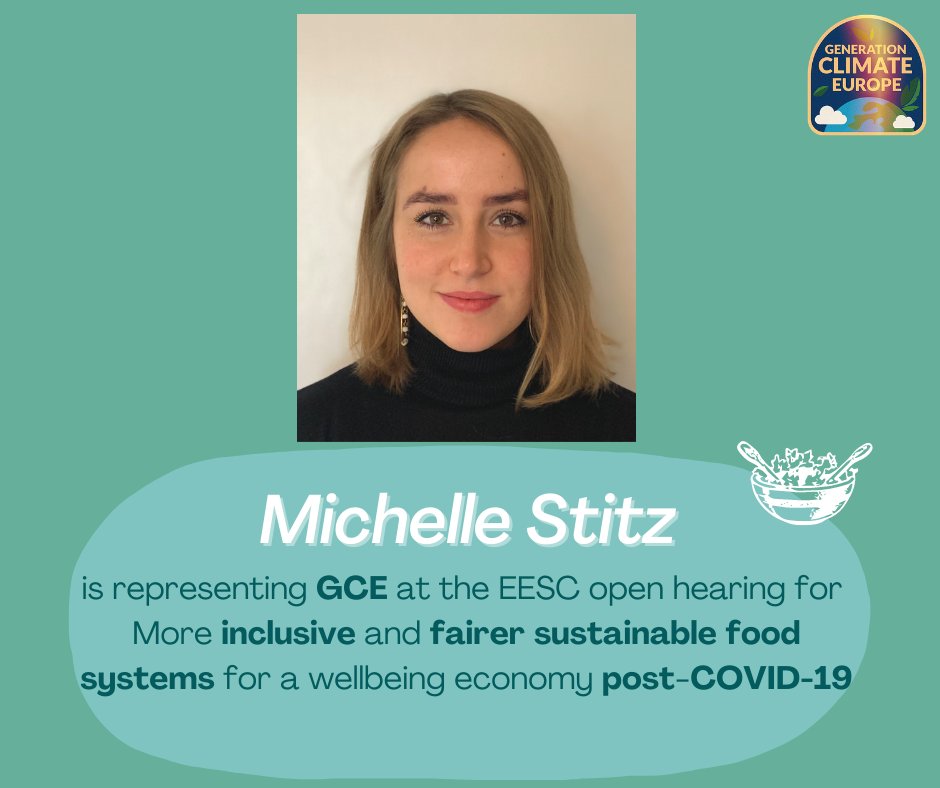 ClimateEurope's tweet photo. We are so proud of Michelle Stitz for #representing GCE at the #EESC open hearing for More #Inclusive and fairer #sustainable food systems for a wellbeing economy post-COVID-19!
#GenerationClimate #foodsystems #postcovid #wellbeingeconomy #supplychains #ClimateAction https://t.co/YQQFZ6dZfH