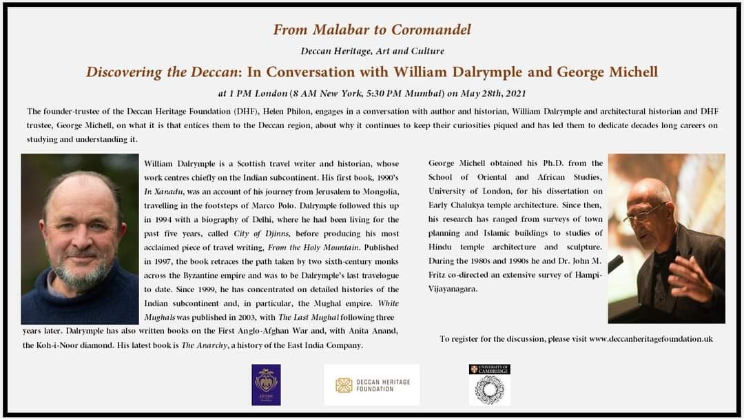 DalrympleWill's tweet photo. Speaking at lunchtime with the legendary George Michell on his lifelong engagement with  #Deccan art and architecture, and why the wonders of the Deccan need to be better known. Today, Friday, 28 May, 1pm BST. Registration is still open: https://t.co/xNdMYMLFHS https://t.co/wDpbcy2zfL