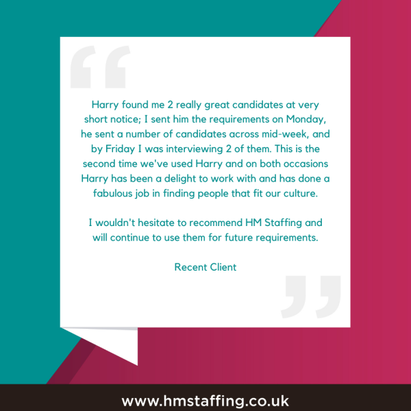 Love receiving these amazing testimonials on a Friday, is there a better way to end the week...we think not!

#recuitment #testimonial #hiring #recruiting