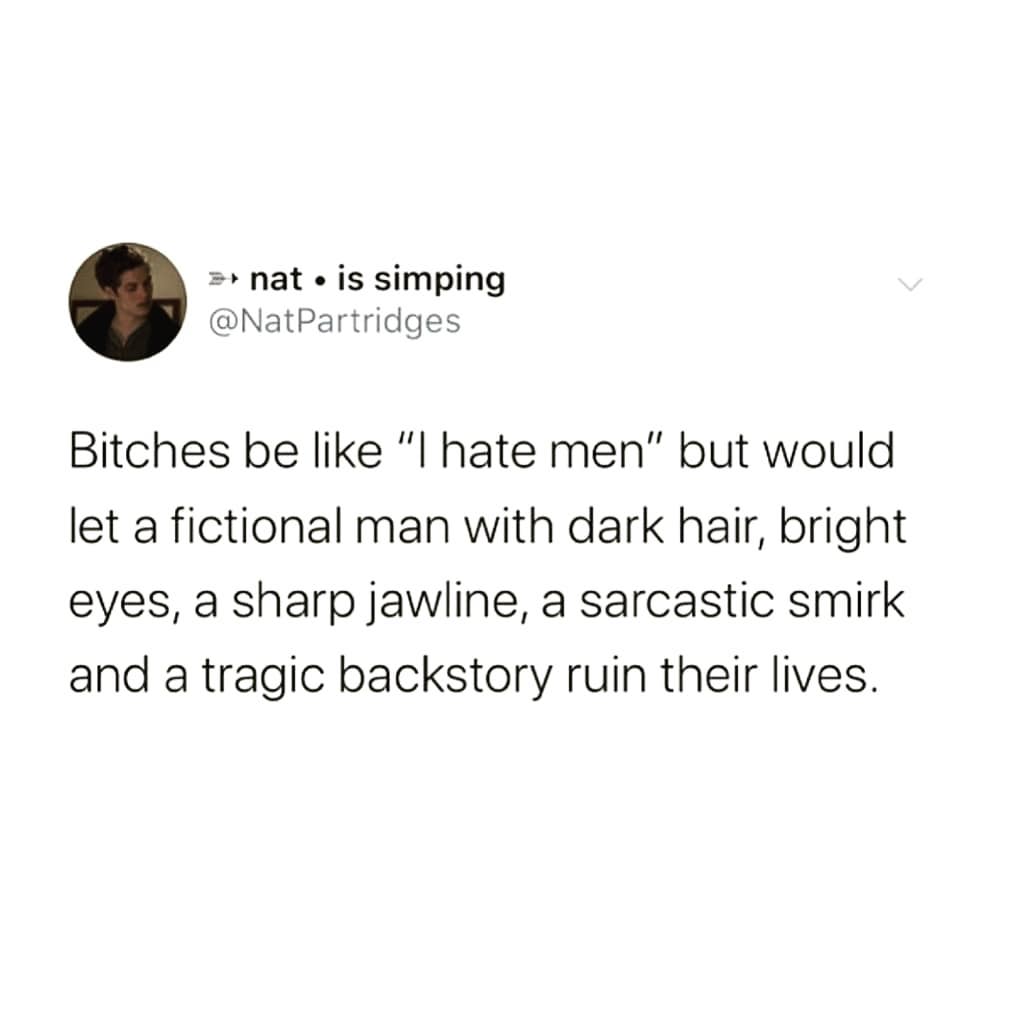 MystifiedBean's tweet photo. FACTS💯
But The Main Point Is
THEY ARE FICTIONAL
#Biblophile
#Booknerd
#BookNerdIssues https://t.co/oUUbiibtDF
