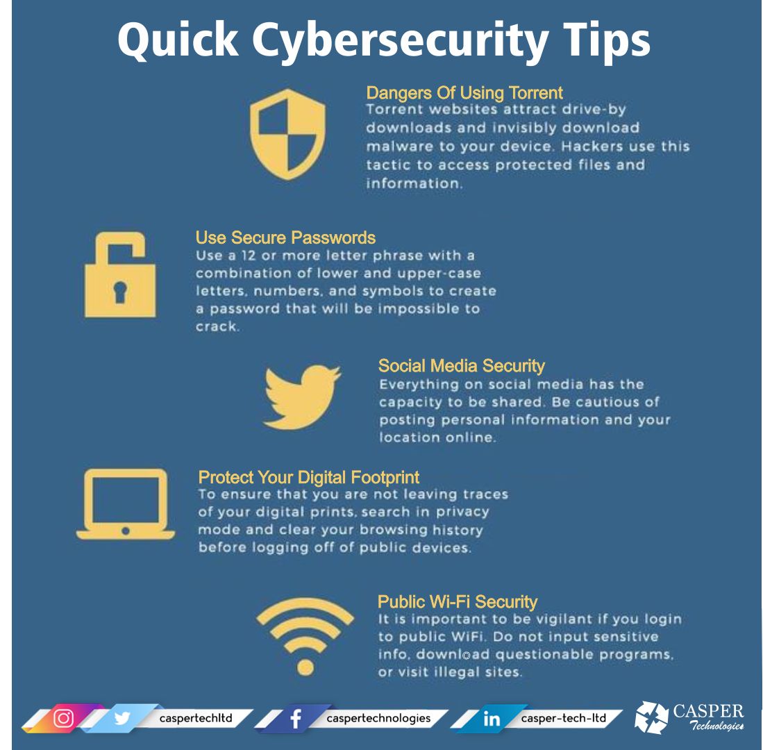 caspertechltd's tweet photo. Happy Friday everyone! How have you been handling
#cyberattacks? Here are quick #cybersecurity tips as you go for the #weekend.
#caspertech #FridayThoughts #phishing #ransomware #malware #security #databreach #datasecurity https://t.co/4Nhsltoyrf