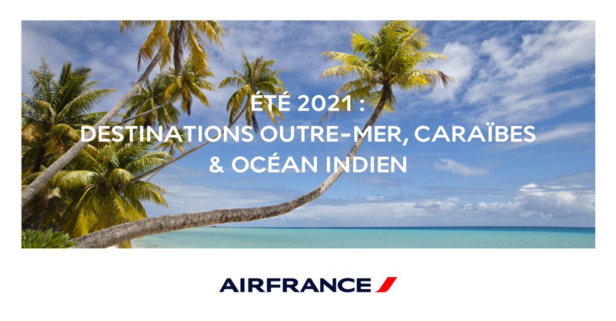 Été 2021 : #AirFrance renforce son programme de vols vers les Outre-mer, les Caraïbes et l'océan Indien depuis <a href="/ParisAeroport/">Paris Aéroport</a> :
➡️ Jusqu’à 98 vols par semaine au départ de #ParisOrly et #ParisCDG
➡️ Des billets 100% modifiables et remboursables

+ d'infos bit.ly/2RTXYGL