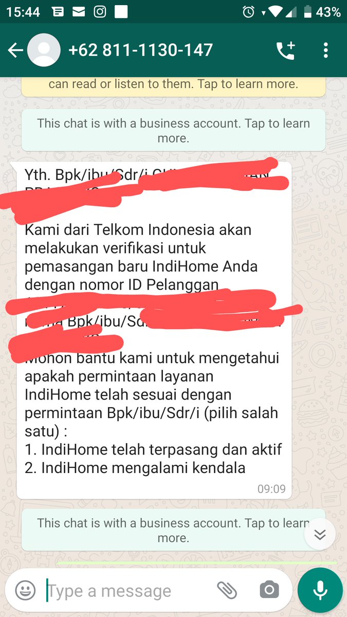 gun_ip's tweet photo. @IndiHome Lah jadi ini dia dapet data dari mana ?? Nama, no telpon dan nomor pelanggan nya bener.. terus chat nya gak sopan lagi.. nomor sy langsung di block gara2 sy nanya kenapa kirim msg ini padahal sy gak request pemasangan.
Apakah datanya bocor ???? https://t.co/AjpUZAqjPX