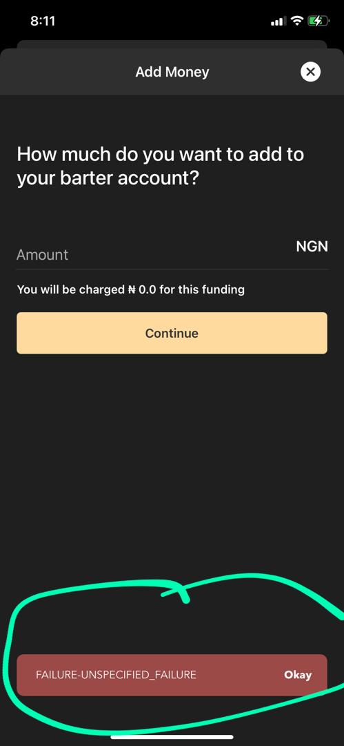 aransiola's tweet photo. @BarterHelp why am getting this error?😭 this is frustrating. I have tried several cards https://t.co/JtKepYjOAz