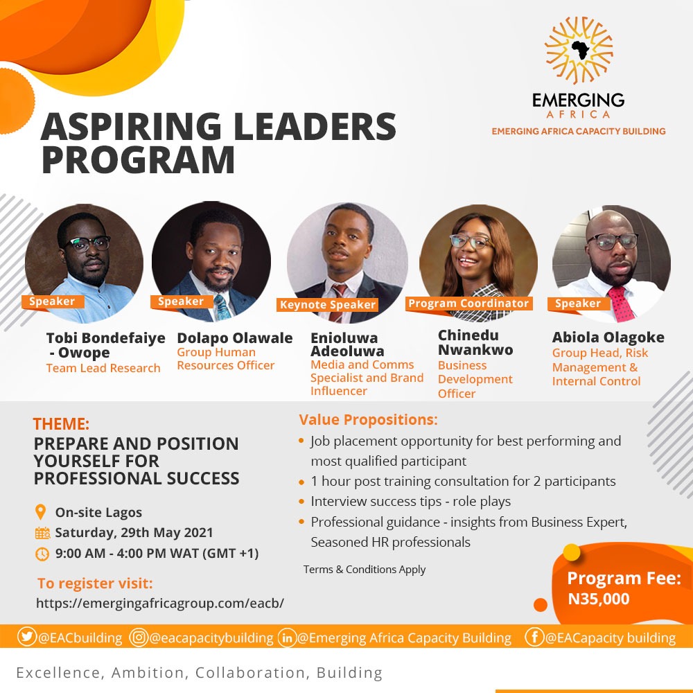 EACbuilding's tweet photo. The EACB Aspiring Leaders Program  With @enioluwa and other Seasoned Professionals  

The program is themed "Prepare and Position (yourself) for Professional Success - Navigating the 9 to 5 landscape" https://t.co/LgGlIj9roV