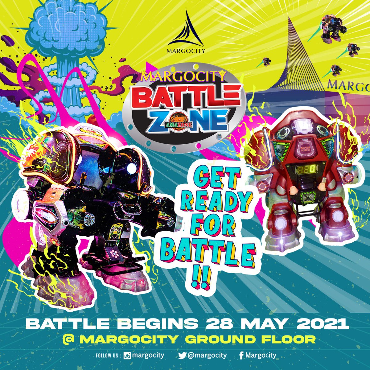 ARE YOU READY?

Menghadirkan kembali salah satu event terseru MARGOCITY BATTLE ZONE mulai hari ini Jumat, 28 Mei 2021.

Yuk segera ajak si kecil untuk menikmati keseruan permainan Robot Battle ini.

Area MARGOCITY BATTLE ZONE terletak di lantai GF (Depan tenant iBox).