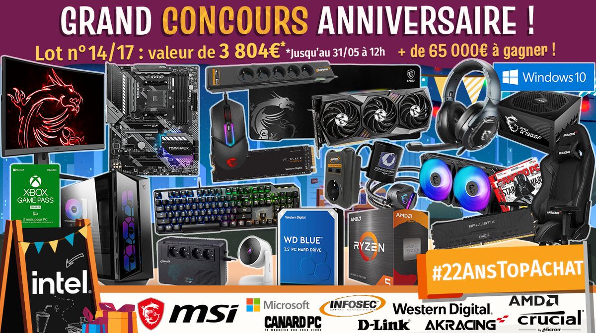 🎁 #26AnsTopAchat (@topachat) on Twitter photo 🎁 Concours 🎁 #22AnsTopAchat
+65 000€ de lots à gagner !
C'est reparti avec le #Lot14 d'une valeur de 3804 € ! 🔥
Pour participer
☑ #RT ce tweet
☑ Follow <a href="/TopAchat/">TopAchat #JeuConfigo</a>
Participe aussi sur Insta / Facebook / le site
topachat.com/pages/concours…
🍀 TAS le 31/05 à 12h 🎁 Concours 🎁 #22AnsTopAchat
+65 000€ de lots à gagner !
C'est reparti avec le #Lot14 d'une valeur de 3804 € ! 🔥
Pour participer
☑ #RT ce tweet
☑ Follow <a href="/TopAchat/">TopAchat #JeuConfigo</a>
Participe aussi sur Insta / Facebook / le site
topachat.com/pages/concours…
🍀 TAS le 31/05 à 12h