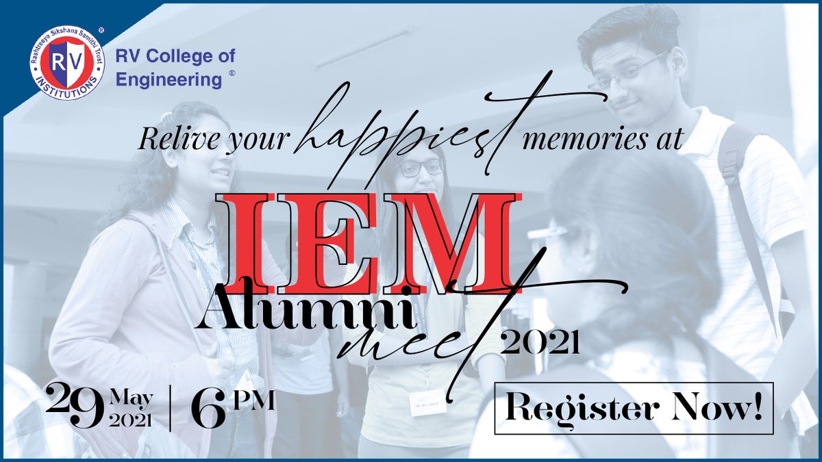 rvce_official's tweet photo. Don't miss this great chance to catch up on your life as an ambitious &amp; aspiring engineer at #RVCE. Register now at <https://t.co/VdRmuVdSFR> and join your friends and professors in celebrating the many wonderful memories created and shared at your #almamater
 #AlmaConnect https://t.co/HEulGEK6dZ