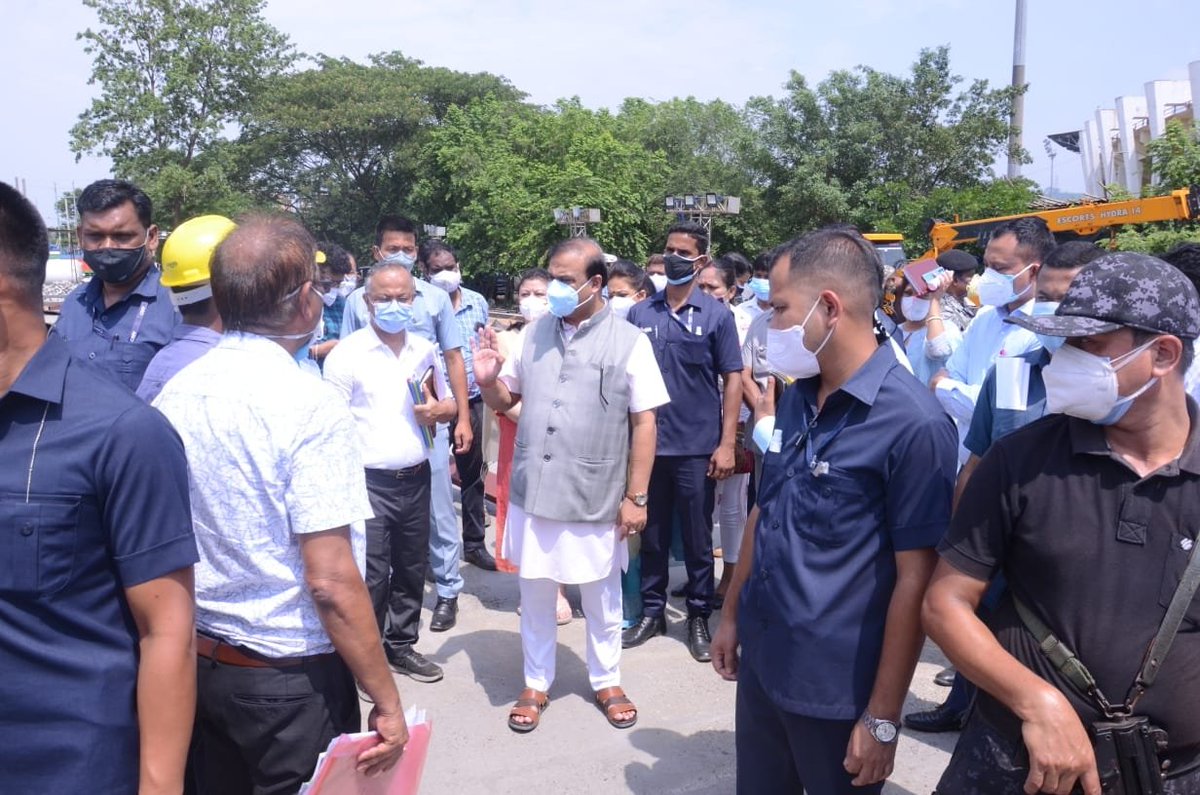 himantabiswa's tweet photo. #AssamCovidUpdate

We are grateful to @DRDO_India for 300-bed #COVID ICU at Sarusajai Stadium that the agency is setting up.

I had an opportunity to visit the site today to review ongoing work. This shall massively augment our infra &amp; capabilities. 

@rajnathsingh https://t.co/k6v8UMl5kZ