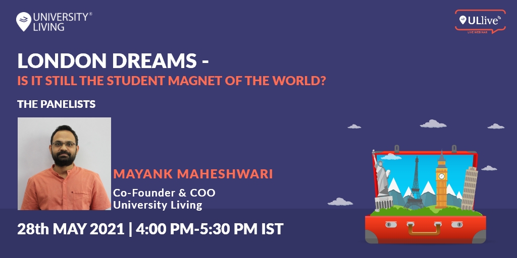 living_uni's tweet photo. Link: https://t.co/qP8R1PdJ4y
Only few hours left! Register!
Our exceptional co-founder, Mayank Maheshwari, will be on the panel. He is an alumnus of The University of Northampton and current co-founder of University Living.
#universityliving #studyinlondon #studyabroadwebinar https://t.co/FT3xrl2uV7