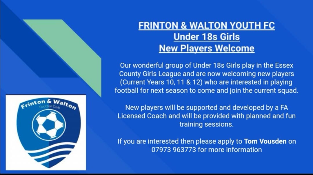 FWYFCGirls (@fwyfcgirls) on Twitter photo We are looking for new girls for next season's u18 squad:
*2 x training sessions per week with FA qualified coaches
*Home & Away kit provided
* Welcoming community of girls and parents with regular social events
*Development at the heart of all we do
<a href="/EssexCountyFA/">Essex County FA</a> #squadbooster We are looking for new girls for next season's u18 squad:
*2 x training sessions per week with FA qualified coaches
*Home & Away kit provided
* Welcoming community of girls and parents with regular social events
*Development at the heart of all we do
<a href="/EssexCountyFA/">Essex County FA</a> #squadbooster