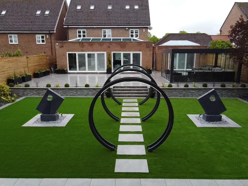 Lots of hard work gone into this project  using Arrento Porcelain paving - finally completed and looks amazing @MarshallsReg #paving #landscapedesign #garden #outdoorliving