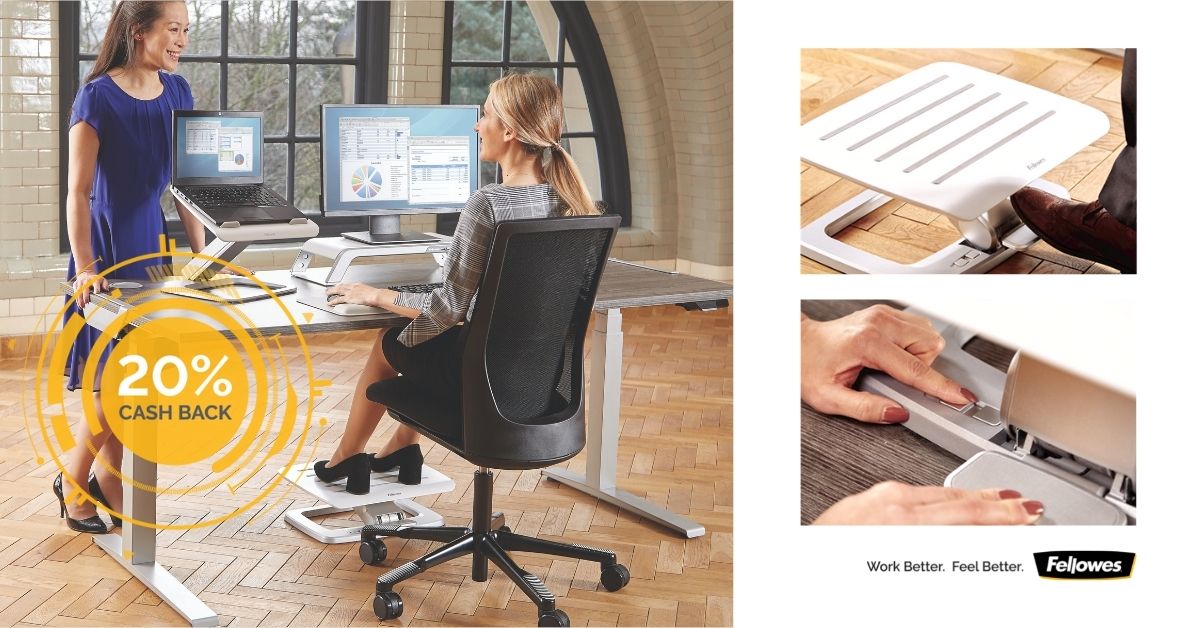 FellowesUK's tweet image. Support your feet &amp;amp; encourage motion with the Hana™ #FootSupport.
✔ Stylish with effortless handsfree adjustability
✔ Rocking Motion / active movement feature improves circulation
✔ Anti-slip Surface for improved grip

SAVE now and get 20% Cashback!  lnkd.in/dJN8g7H