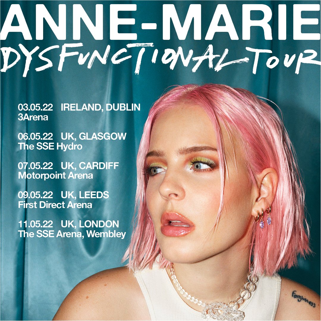 💗 NEW TOUR: <a href="/AnneMarie/">ANNE-MARIE</a> announces the 'Dysfunctional Tour'. including huge shows at @ssearena and <a href="/leeds_arena/">first direct Arena</a> for next May 2022

Tickets on sale 10am next Friday aegpresents.co.uk/events/detail/…