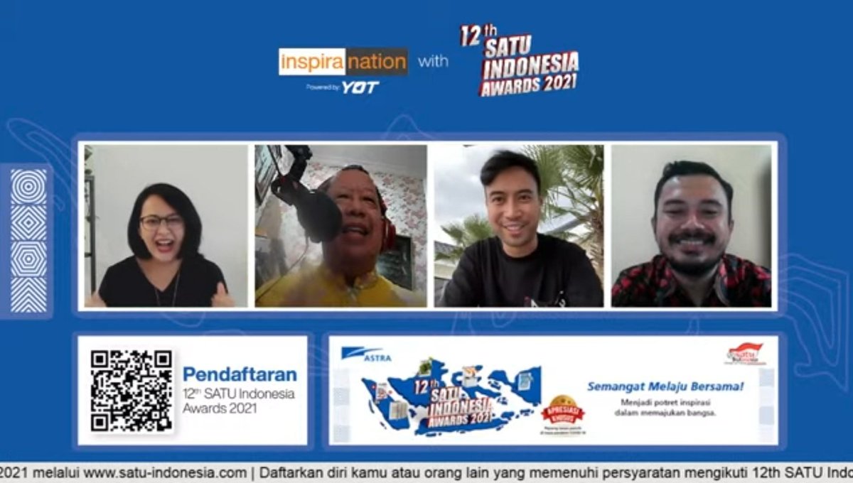 Sore ini menyimak obrolan 12th SATU Indonesia Awards 2021 ajak Generasi Muda manfaatkan teknologi sebagai solusi bareng <a href="/sarseh/">sarah sechan</a> <a href="/onnowpurbo/">Onno W. Purbo</a> <a href="/vidialdiano/">VIDI</a> <a href="/elfalasifah/">Galih Suci Pratama</a> 
#KitaSATUIndonesia
<a href="/SATU_Indonesia/">SATU Indonesia - Astra</a>