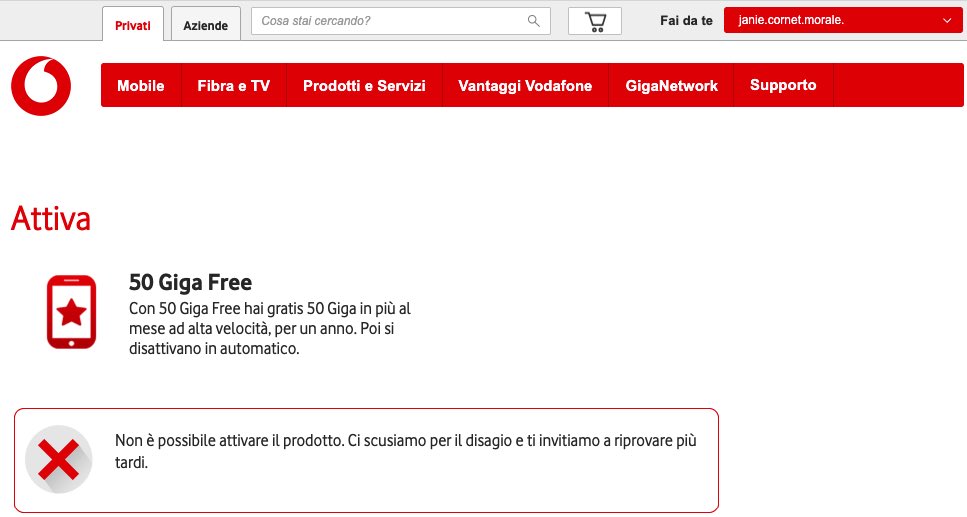 TutInformatica's tweet photo. @VodafoneIT Buongiorno,  come indicato su “Scopri nuove offerte sto cercando di attivare 50 GB FREE per 12 mesi sul mio numero sia dalla app che da Web, ma entrambi i tentativi falliscono. Vi seguo, potreste controllare? https://t.co/Fy7CdJFZZI