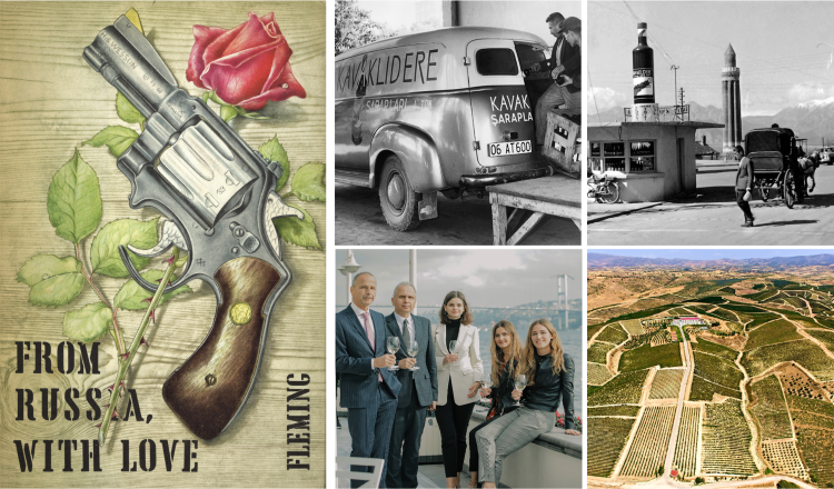 JancisRobinson's tweet image. Survey of wine's part in the James Bond novels bit.ly/3c1Lfsl Relevant wine producers didn't know, until Jonathan Reeve alerted them. He also assembled great collages like this one for @KAVAKLIDEREWINE in Turkey