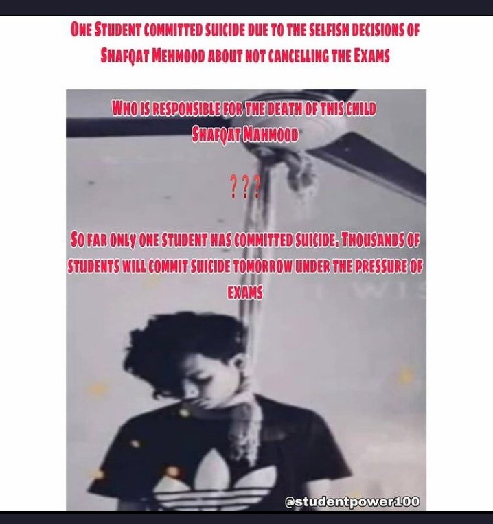 i_jdmalik's tweet photo. Why will the government take action now? This boy was not the son of a minister.He was a poor and intelligent student.Shame on you educational board.
#cancelExamsSaveStudent #cancelboardexam https://t.co/GP1xoWB918