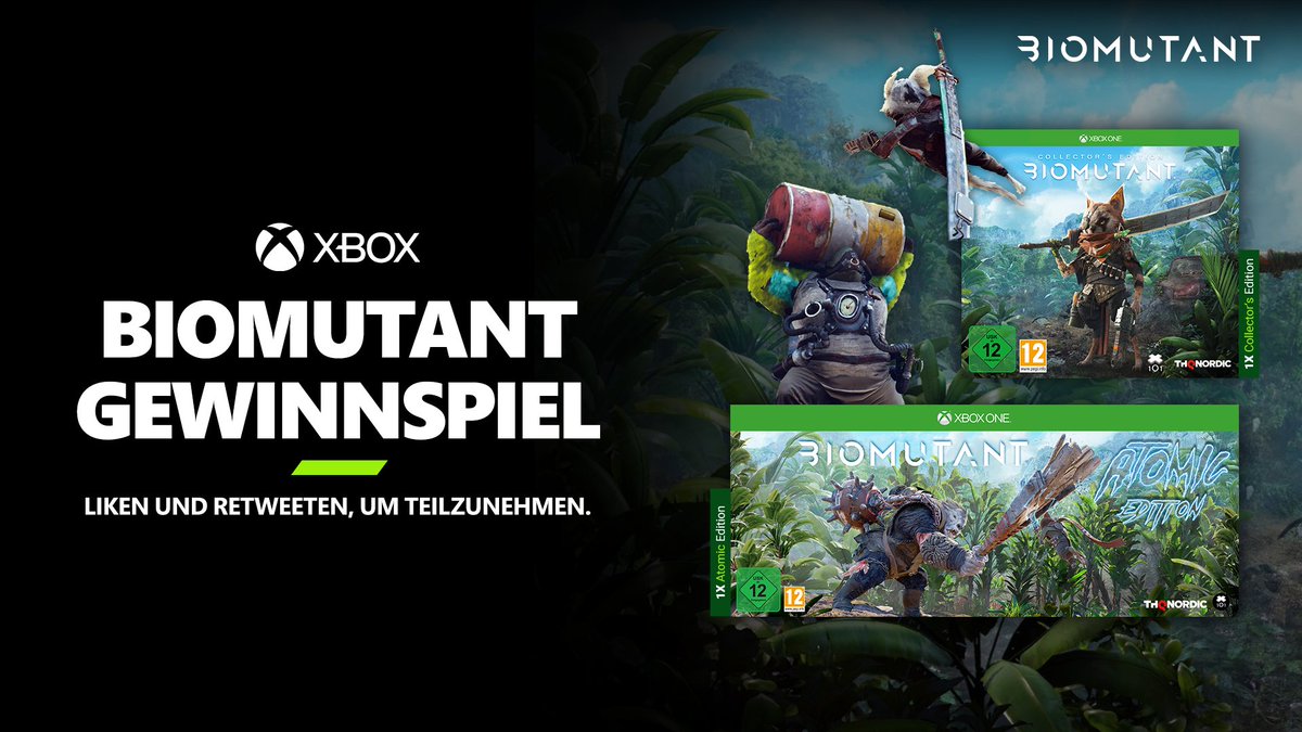 XBOX_DACH's tweet photo. Wir läuten gemeinsam mit @THQNordic das Wochenende ein &amp; verlosen 1x Biomutant Atomic Edition, sowie eine Collector’s Edition. 

So macht ihr mit:
1. @XboxDACH folgen ✅
2. Tweet liken + RT ❤️🔁

TNB 👉 https://t.co/x5FMSPDqkV https://t.co/pHOSmWyltv