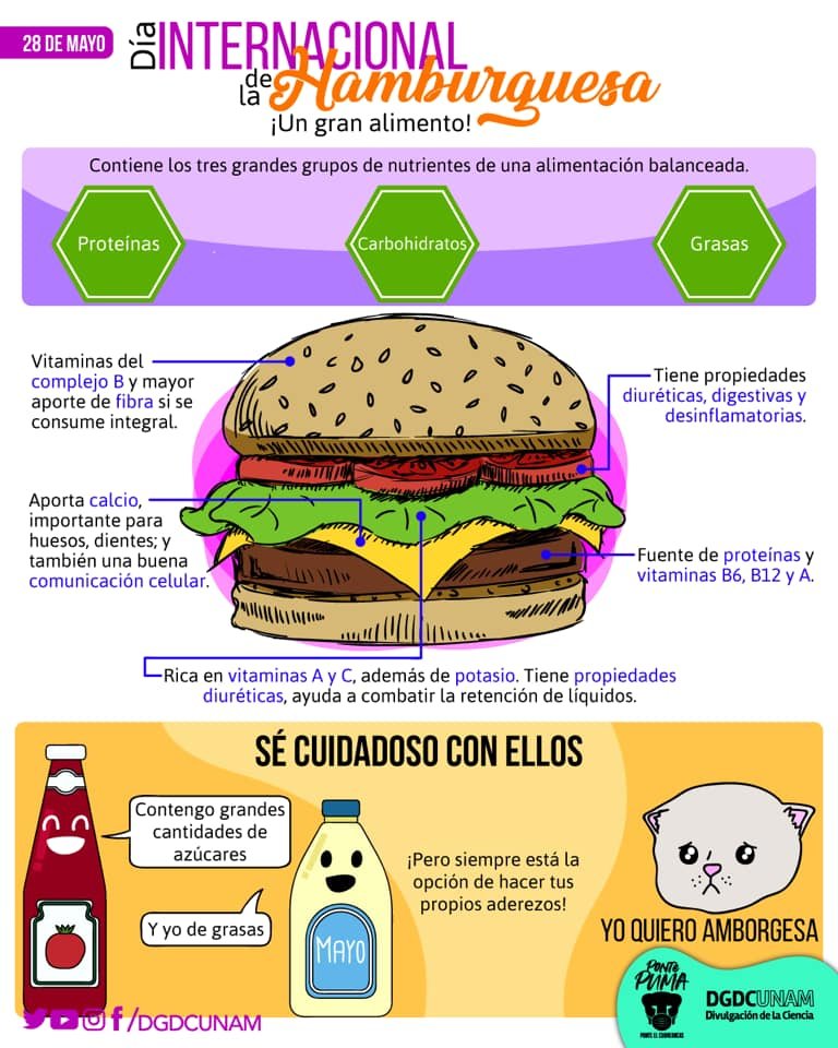 FacMedicinaUNAM's tweet photo. 🍔#DíaDeLaHamburguesa 🍔
Las hamburguesas son un gran alimento, contrario a lo que se piensa. Descubre sus propiedades con @DGDCUNAM https://t.co/PdPvEfX0Ms