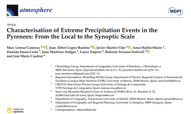 lemuscanovas's tweet photo. 📄Nou article publicat a @Atmosphere_MDPI
Gràcies a la tasca de recuperació de sèries climàtiques a través del projecte #CLIMPY (@opcc_ctp) , podem explicar moltes característiques dels esdeveniments torrencials al #Pirineu! En voleu conéixer algunes?
https://t.co/UXDpVjYG80
👇 https://t.co/Jyz6tjKVIf