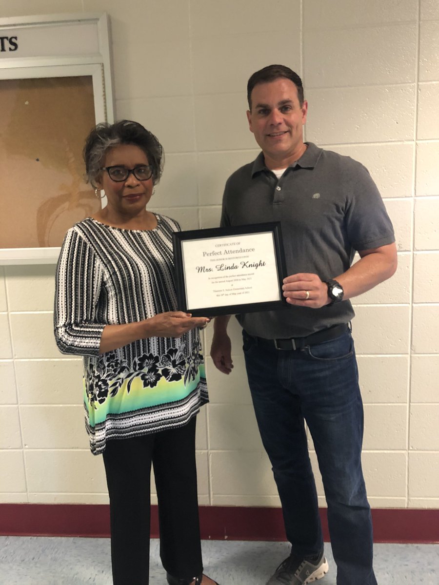 Staff perfect attendance for the 2020-2021 school year. Mrs. Linda Knight.