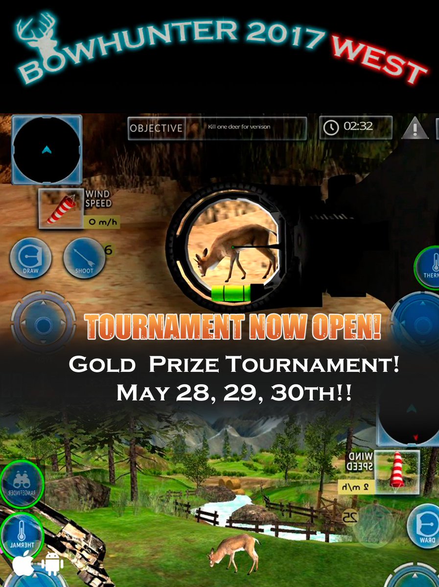 BowHunterGame's tweet photo. Bow Hunter News: https://t.co/hGEERdKa6f

Bow Hunter 2017 West Gold Tournament, Friday May 28th through Sunday May 30th! Player to win gold prizes! 
Bow Hunter 2017 West for iOS https://t.co/WT7WvdsgcD
#free #Tournament #hunting #app #games #deerhunting   #Bowhunter2017 https://t.co/2iiUuXHqgW