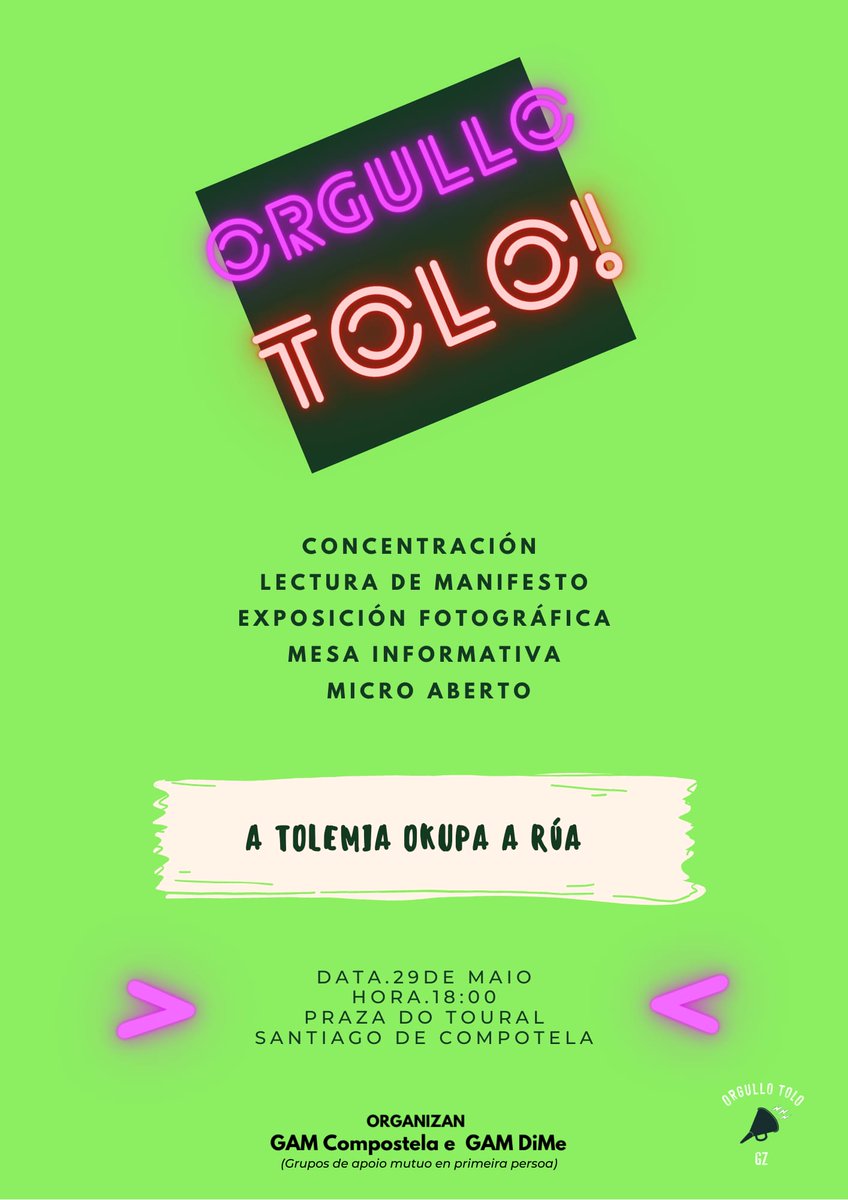 As compañeiras do <a href="/orgullo_tolo/">Orgullo Tolo</a> saen mañá á rúa, estaremos acompañándoas ás 18h na Praza do Toural. Non faltes!
