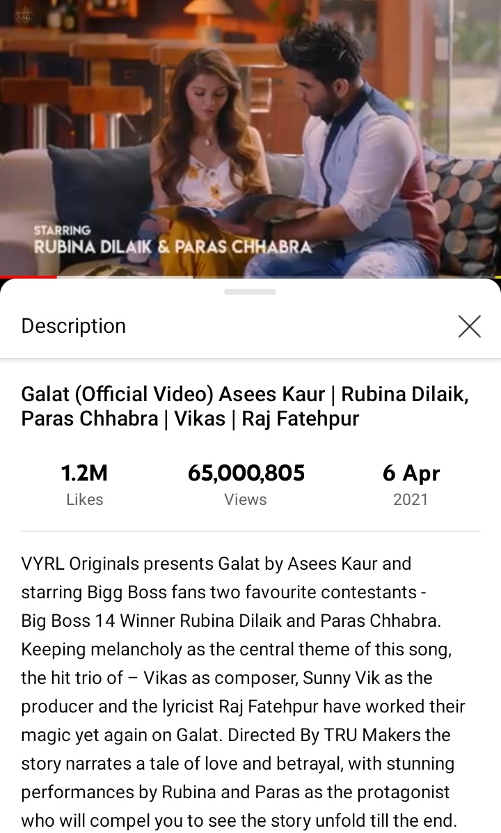 RubiDilaikOFC's tweet photo. Congratulations everyone !! 💫

We've just completed 65 M views on Galat. This is because of your hardwork and dedication. We salute your selfless love for our idol. Thanks a lot for diligently streaming and promoting @RubiDilaik's MV !! 💫

💖 #RubinaDilaik #Galat #RubiHolics 💖 https://t.co/eleugXc3kQ