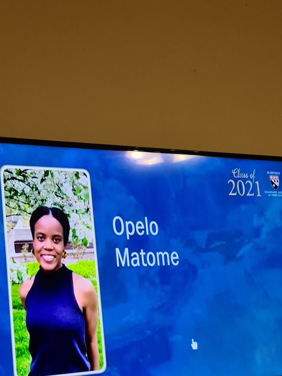 Yesterday evening,BW time, we "attended" my niece "OP" Matome's  graduation from Havard (MA-International Policy Education).She also holds a BA in Economics from Yale. Her ambition is to work in a space which will ensure access to quality education for other children.#ProudUncle