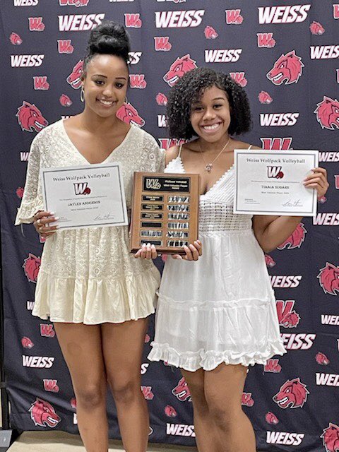 weissvolleyball's tweet photo. Weiss VB Team Awards for Varsity 👉🏼 2020 MVP:  Timaia Sugars &amp; Jaylen Anderson!! 👏🏼👏🏼👏🏼 #EarnedNotGiven #UnityThroughAdversity #BeTheOneWolfpack @pfisd @PfISDAthletics @WeissHighSchool @Weiss_ABC @FlxAtx @VypeATX @varsity_news https://t.co/vaAGLNpWAJ